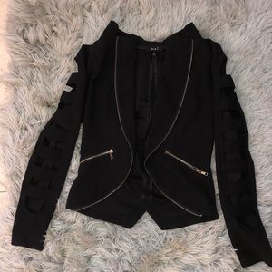 Black jacket with open cut sleeves